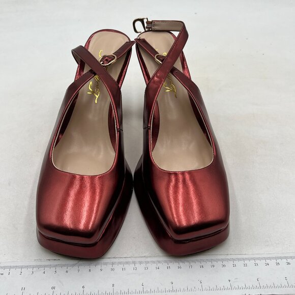 FOWT Red Platform Square Toe Pumps Block High Heels Slingbacks Work Shoes - Picture 3 of 8